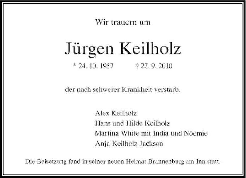  Traueranzeige für Jürgen Keilholz vom 12.10.2010 aus Rheinische Post