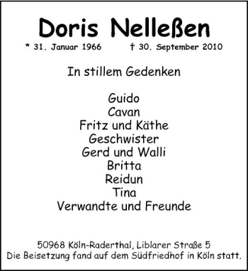 Traueranzeige von Doris Nelleßen von Rheinische Post