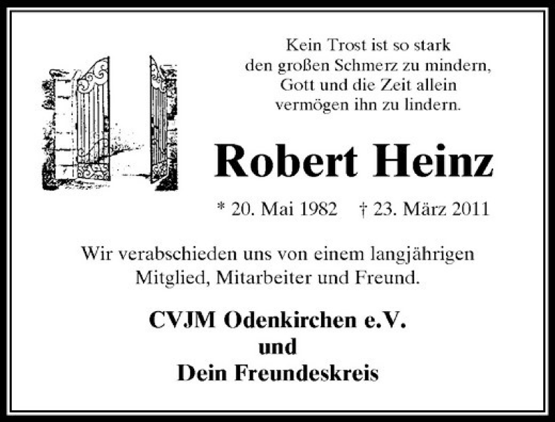  Traueranzeige für Robert Heinz vom 30.03.2011 aus Rheinische Post