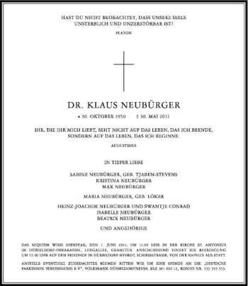 Traueranzeige von Klaus Neubürger von Rheinische Post