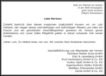 Traueranzeige von Lutz Herbers von Rheinische Post