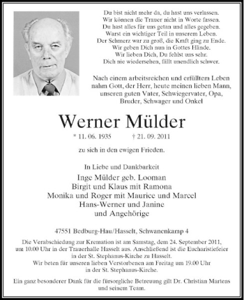 Traueranzeige von Werner Mülder von Rheinische Post