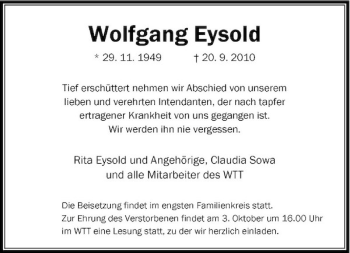 Traueranzeige von Wolfgang Eysold von Rheinische Post