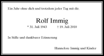 Traueranzeige von Rolf Immig von Rheinische Post