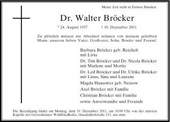 Traueranzeige von Dr. Walter Bröcker von Rheinische Post