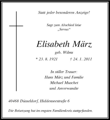 Alle Traueranzeigen für Elisabeth März | trauer.rp-online.de