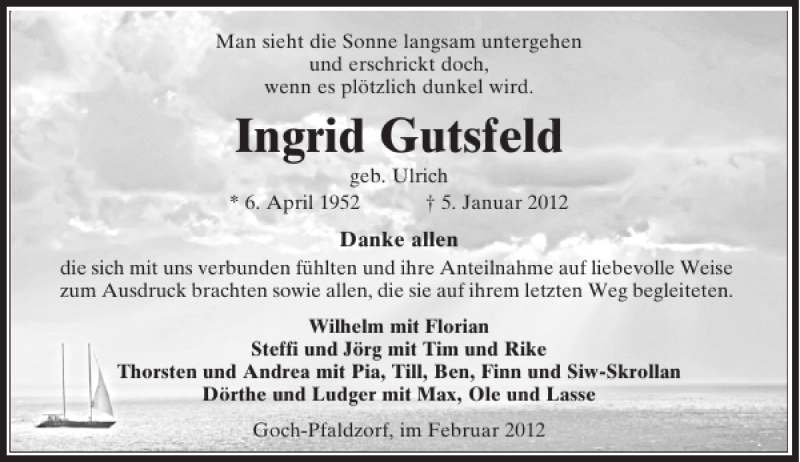  Traueranzeige für Ingrid Gutsfeld vom 28.02.2012 aus Rheinische Post