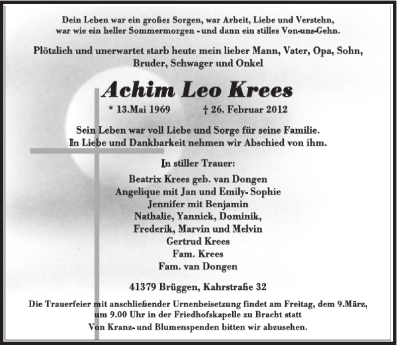  Traueranzeige für Leo Krees Achim vom 03.03.2012 aus Rheinische Post