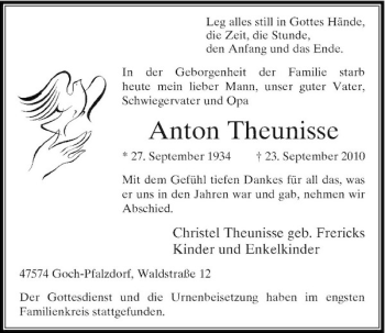 Traueranzeige von Anton Theunisse von Rheinische Post