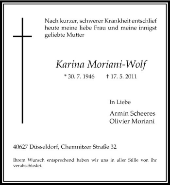 Traueranzeige von Karina Moriani-Wolf von Rheinische Post