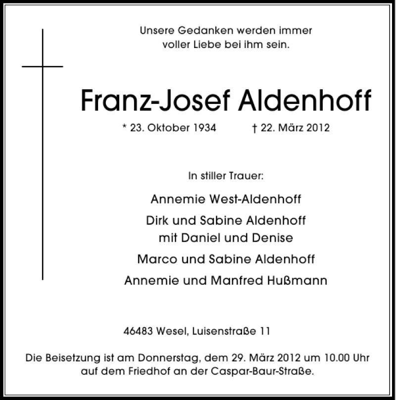 Traueranzeige für Franz-Josef Aldenhoff vom 24.03.2012 aus Rheinische Post