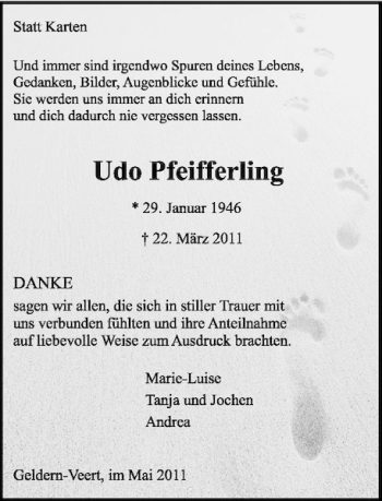 Traueranzeige von Udo Pfeifferling von Rheinische Post