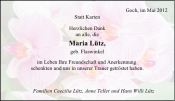 Traueranzeige von Maria Lütz von Rheinische Post