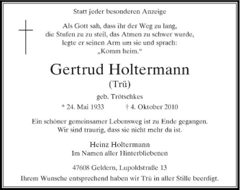 Traueranzeige von Gertrud Holtermann von Rheinische Post