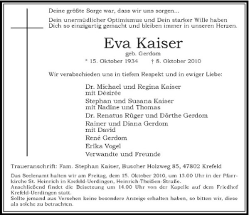 Traueranzeige von Eva Kaiser von Rheinische Post