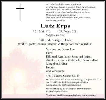 Traueranzeige von Lutz Erps von Rheinische Post