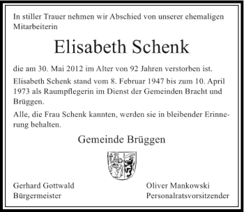 Traueranzeige von Elisabeth Schenk von Rheinische Post