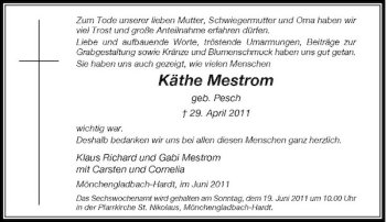 Traueranzeige von Käthe Mestrom von Rheinische Post