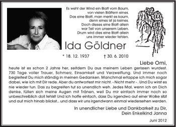 Traueranzeige von Ida Göldner von Rheinische Post