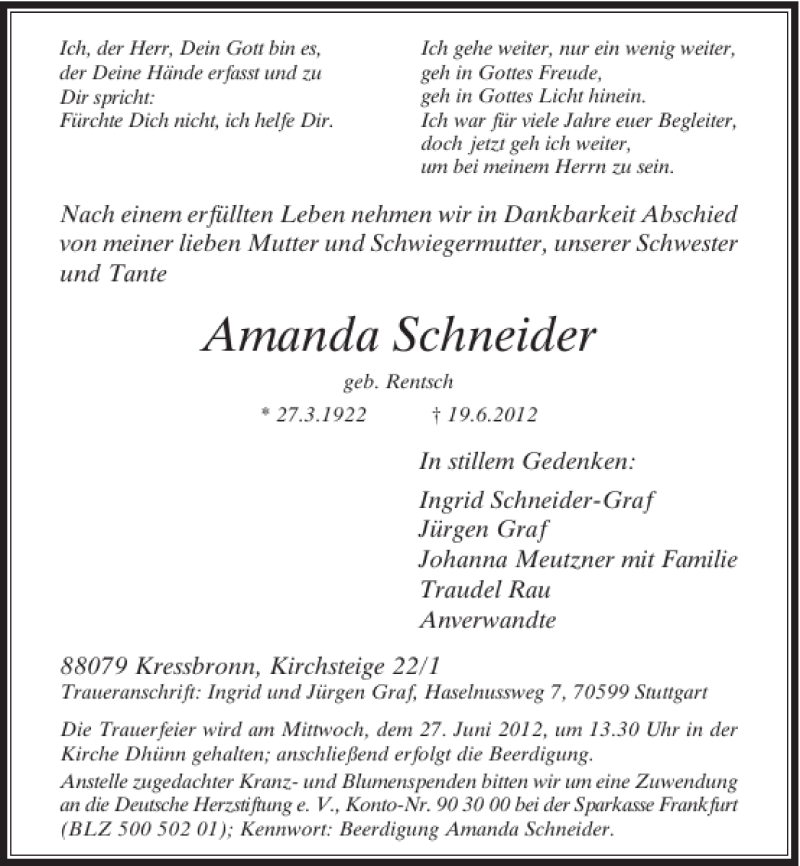 Alle Traueranzeigen Fur Amanda Schneider Trauer Rp Online De