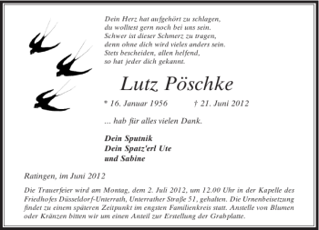 Traueranzeige von Lutz Pöschke von Rheinische Post