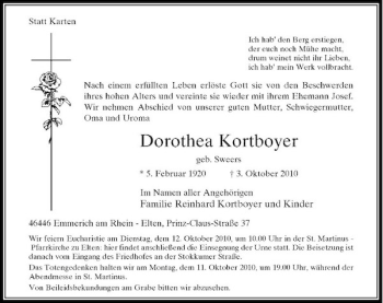 Traueranzeige von Dorothea Kortboyer von Rheinische Post