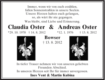 Traueranzeige von Claudia und Andreas Oster von Rheinische Post