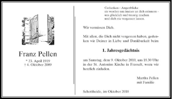 Traueranzeige von Franz Pellen von Rheinische Post