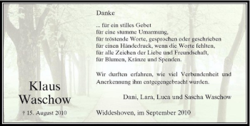 Traueranzeige von Klaus Waschow von Rheinische Post