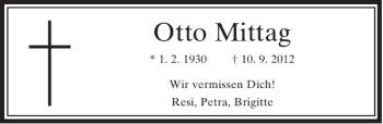 Traueranzeige von Mittag Otto von Rheinische Post