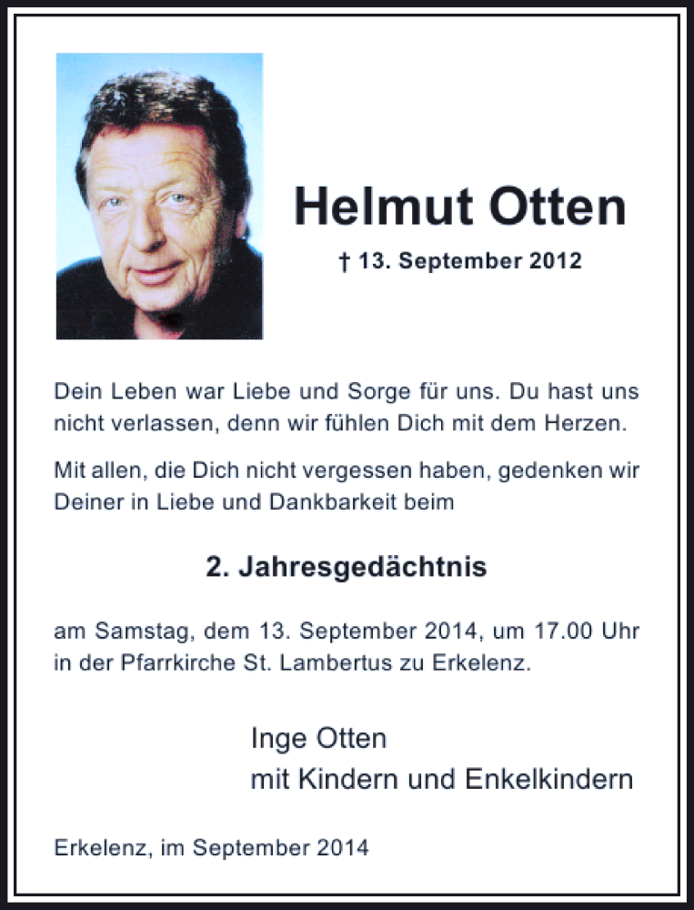  Traueranzeige für Helmut Otten vom 17.09.2012 aus Rheinische Post