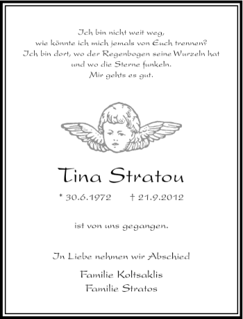Traueranzeige von Tina Stratou von Rheinische Post