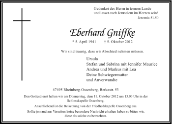 Traueranzeige von Eberhard Gniffke von Rheinische Post