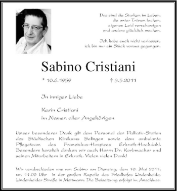 Traueranzeige von Sabino Cristiani von Rheinische Post