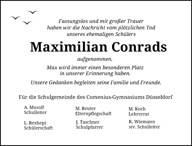  Traueranzeige für Maximilian Conrads vom 26.06.2015 aus Rheinische Post