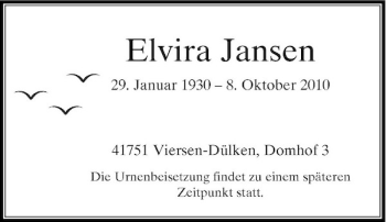 Traueranzeige von Elvira Jansen von Rheinische Post