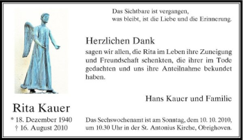 Traueranzeige von Rita Kauer von Rheinische Post