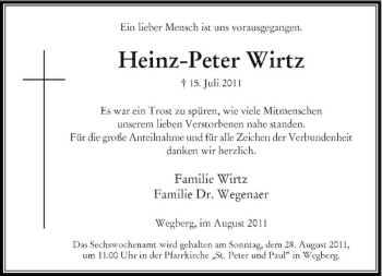 Traueranzeige von Heinz-Peter Wirtz von Rheinische Post