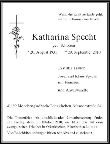 Traueranzeige von Katharina Specht von Rheinische Post