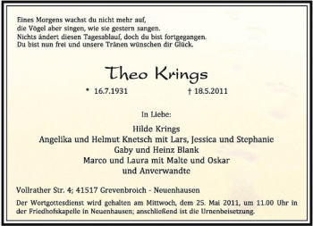 Traueranzeige von Theo Krings von Rheinische Post