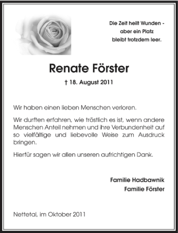 Traueranzeige von Renate Förster von Rheinische Post