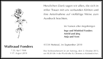 Traueranzeige von Waltraud Fonders von Rheinische Post