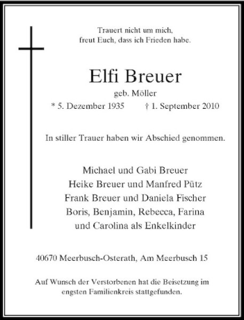 Traueranzeige von Elfi Breuer von Rheinische Post