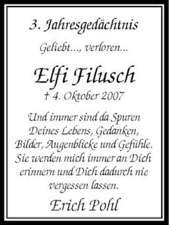 Traueranzeige von Elfi Filusch von Rheinische Post