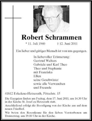 Traueranzeige von Robert Schrammen von Rheinische Post