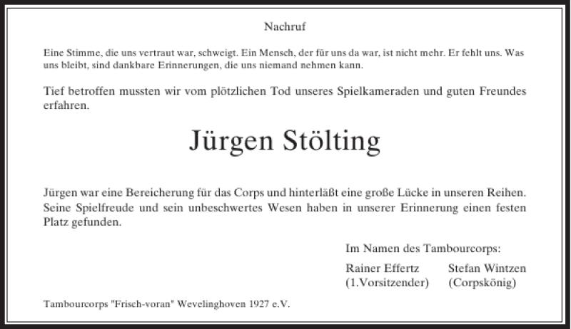  Traueranzeige für Jürgen Stölting vom 05.11.2012 aus Rheinische Post