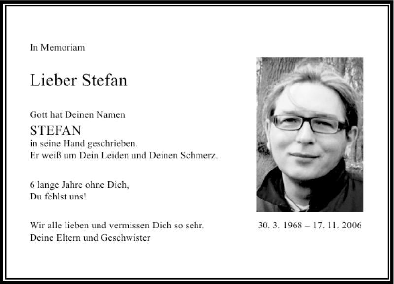  Traueranzeige für Stefan Bersch vom 17.11.2012 aus Rheinische Post