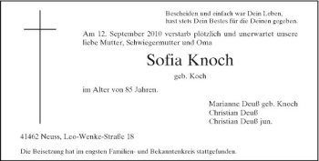 Traueranzeige von Sofia Knoch von Rheinische Post