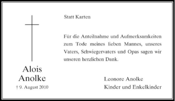 Traueranzeige von Alois Anolke von Rheinische Post