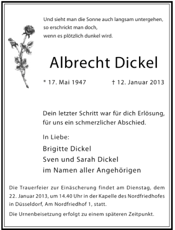 Traueranzeige von Albrecht Dickel von Rheinische Post
